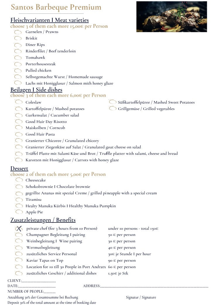 Deluxe sides and the best meat options in the BBQ Premium selection by Santos Gourmet.