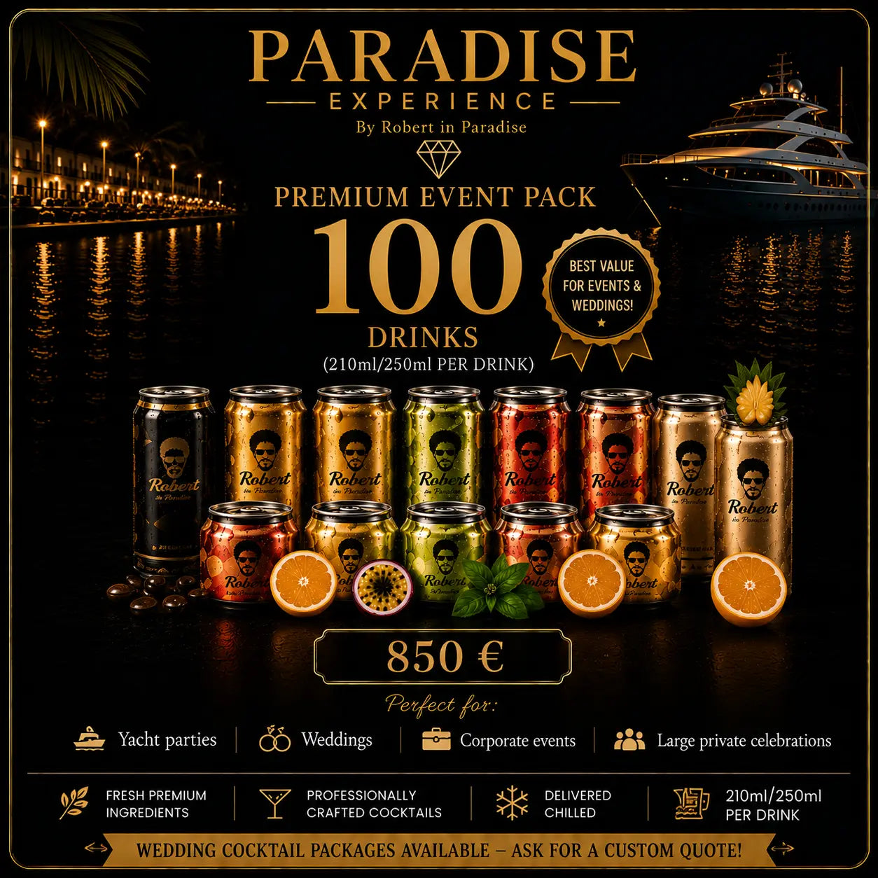 Premium Event Pack – 100 Premium Cocktails Santos Gourmet