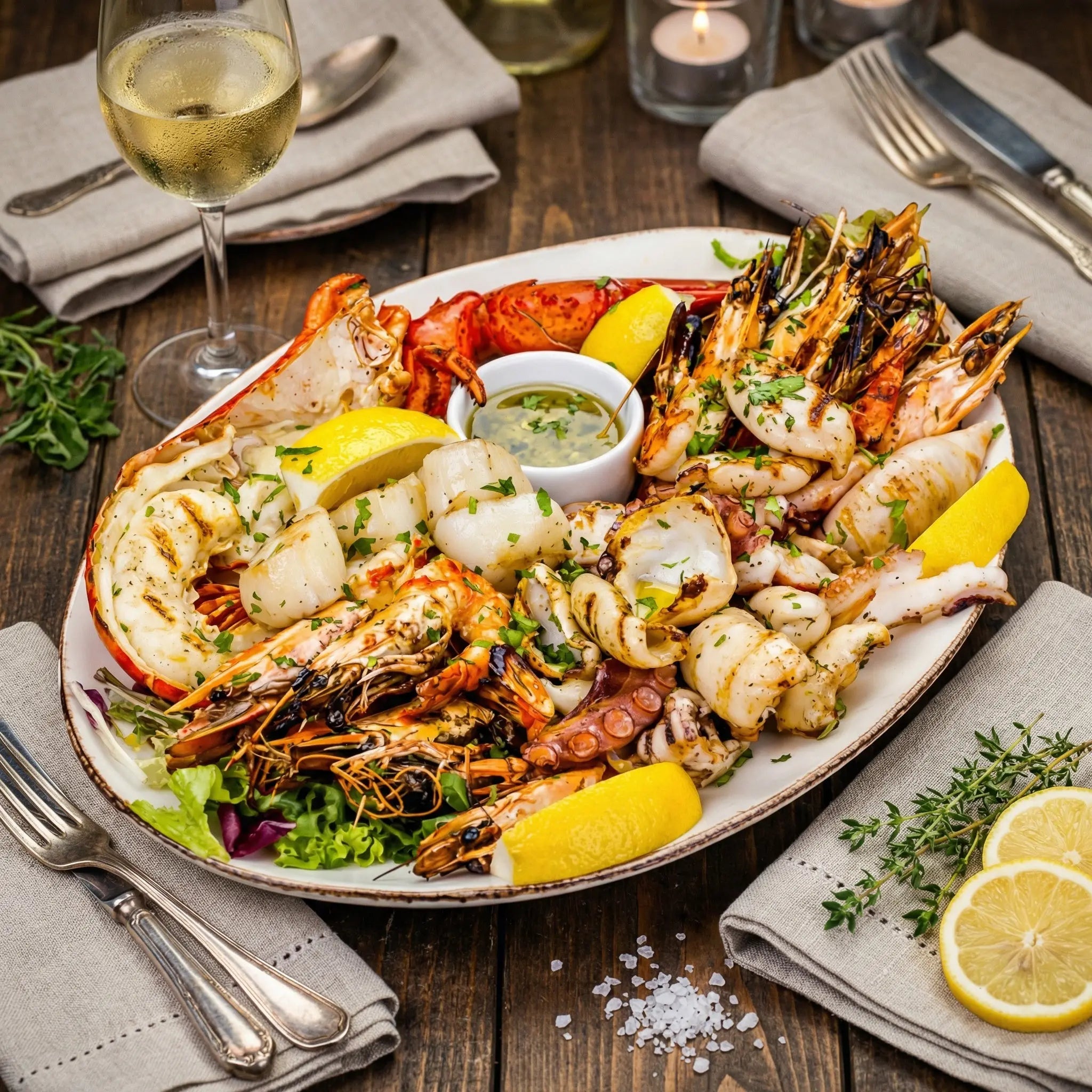 Gourmet Fish Tapas Plate – Elegant Ocean Delights for 4 People with Dips and Citrus Notes by santos gourmet Santos Gourmet
